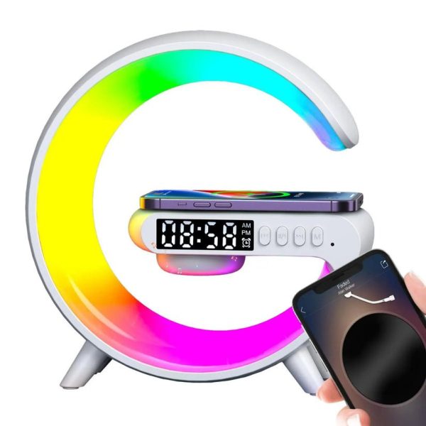 G Shaped LED Lamp Bluetooth Speaker With Wireless Charger & Digital Clock