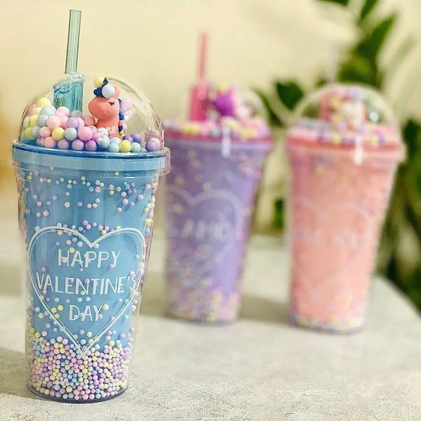 Kids Unicorn Lid Glass with Colored Straw – 500ml 🦄✨